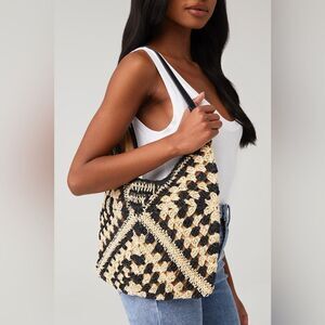 8 Other Reasons Multi Raffia Bohoemian Shoulder Bag - Tan/Black